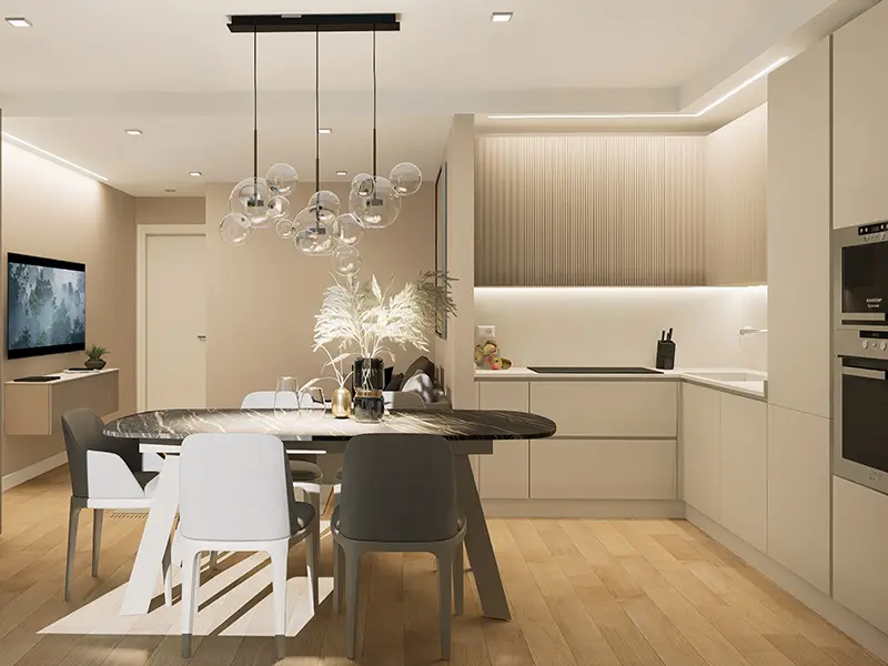 sala-da-pranzo-beige-luminosa